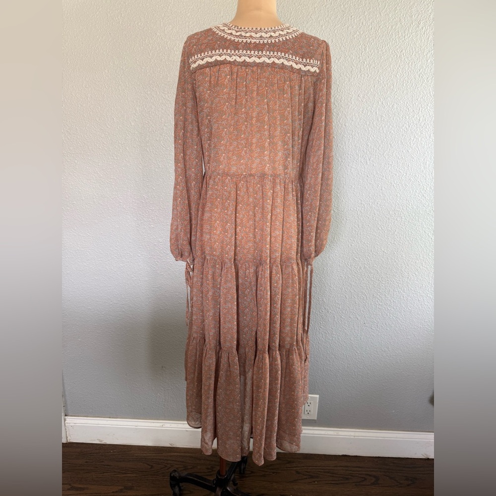 Three Bird Nest Bohemian Floral Lace Trim Maxi Dress - Dusty Rose Size Small - Picture 5 of 9